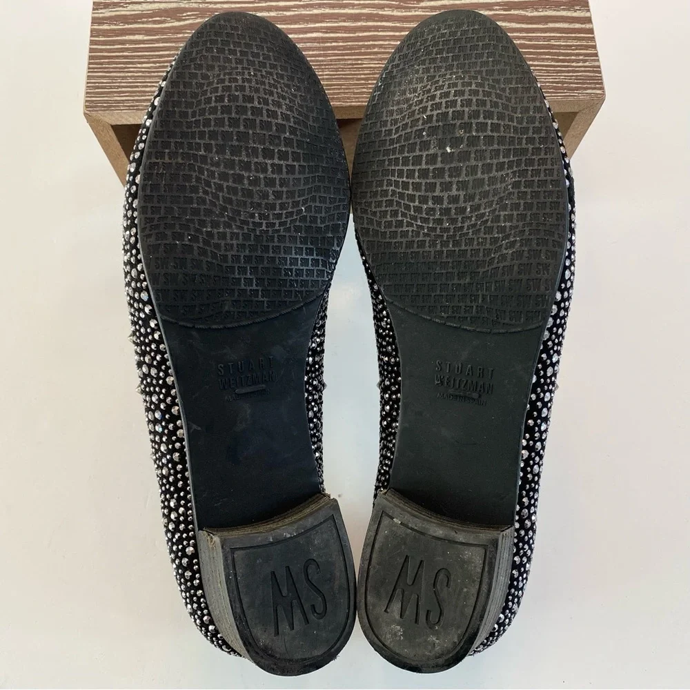 Stuart Weitzman Slipbead Studded Stud Loafer Smoking Slipper Black Silver Sz 8